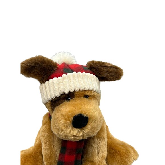 Hugfun Christmas Brown Puppy Dog Winter Plaid Hat Scarf 12" Plush Stuffed Animal - Picture 3 of 10